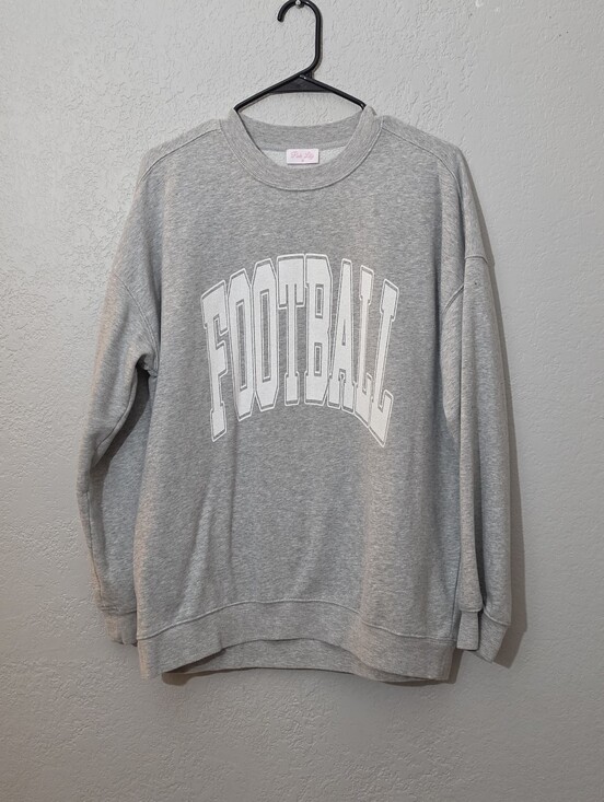 Pink Lily Tops - Pink Lily Light Gray "Football" Pullover, Womens Medium, Oversized